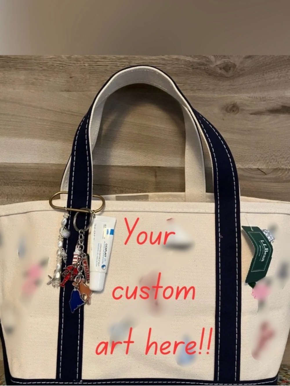 SALE- L.L. Bean Cream Canvas Tote with Navy Trim
